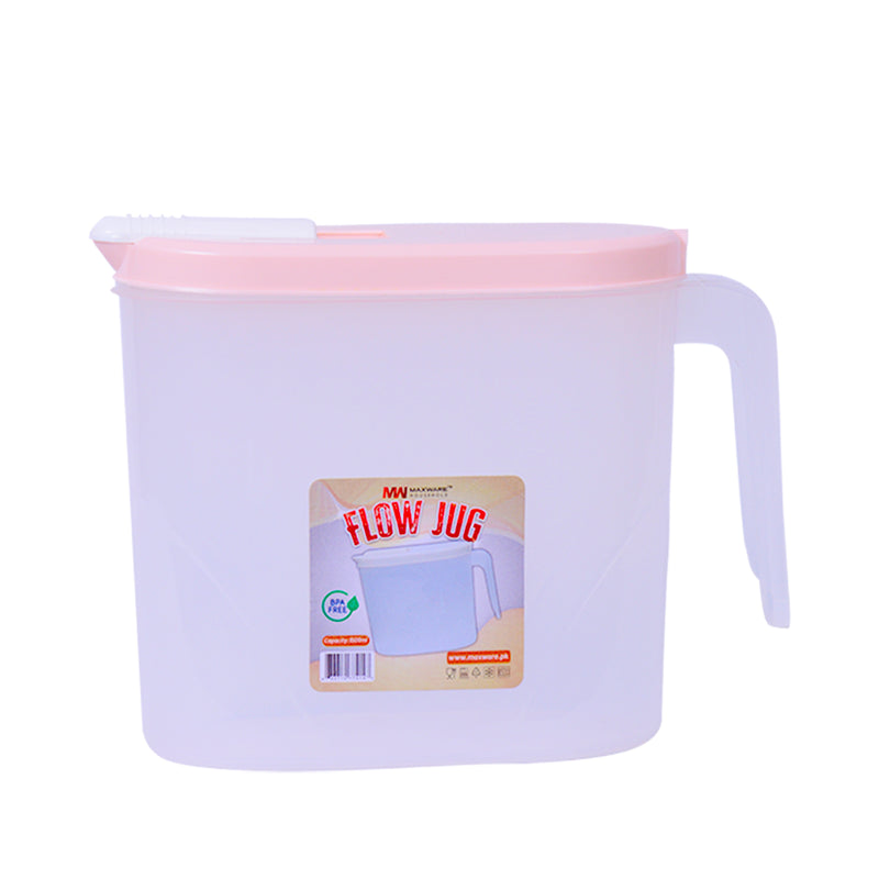 1pc Flow Jug – 1500 ml Plastic Water & Juice Jug with Easy-Pour Lid (White, Grey, Pink, Beige)