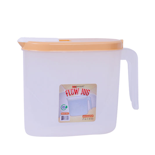 1pc Flow Jug – 1500 ml Plastic Water & Juice Jug with Easy-Pour Lid (White, Grey, Pink, Beige)