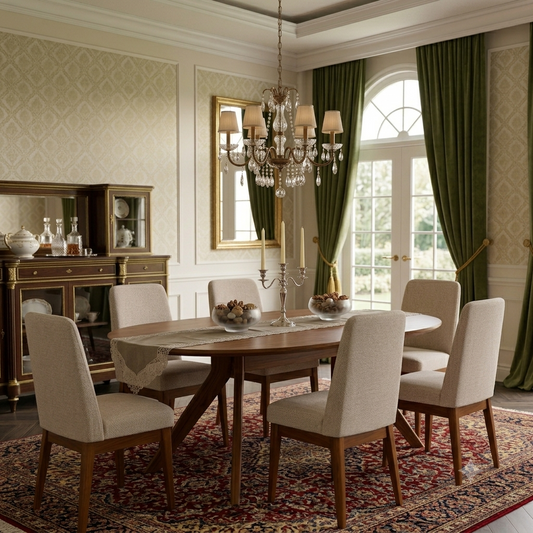 Clara 6 Seater Dining Table Set | Modern Wooden Dining Table with Upholstered Chairs