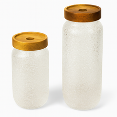 Hammer Grain Acacia Wood Glass Jar – 500ml & 700ml