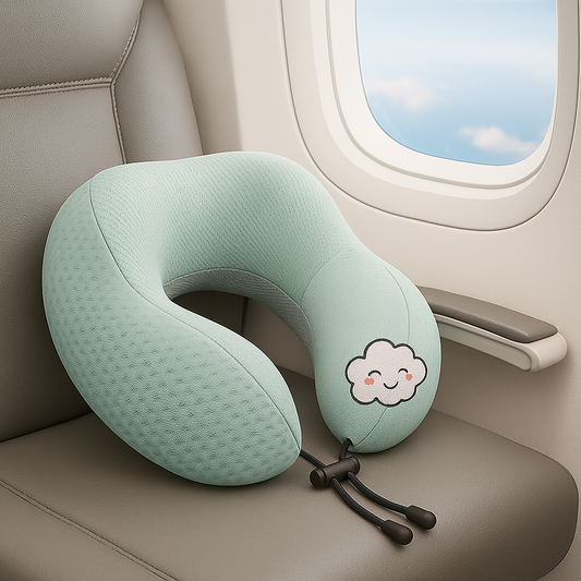 Travel Neck Pillow with Cute Design – Variant: Blue, Grey, Green, Purple, Pink