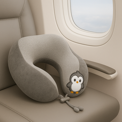 Travel Neck Pillow with Cute Design – Variant: Blue, Grey, Green, Purple, Pink