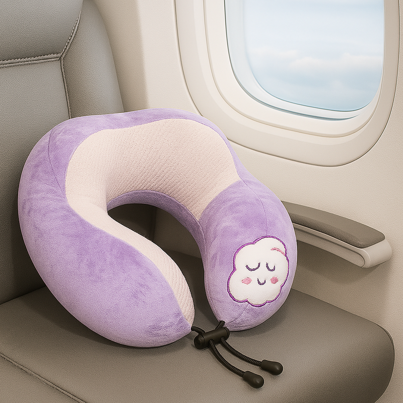 Travel Neck Pillow with Cute Design – Variant: Blue, Grey, Green, Purple, Pink - Habitt