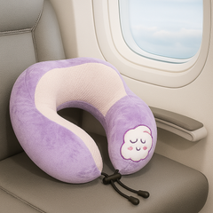 Travel Neck Pillow with Cute Design – Variant: Blue, Grey, Green, Purple, Pink