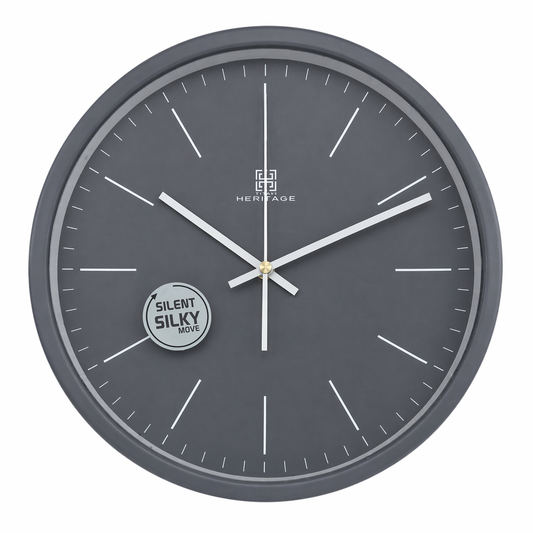 Heritage Pastel Grey Silent Sweep Wall Clock – Modern Minimalist Plastic Frame, Quiet Non-Ticking Home & Office Clock - Habitt