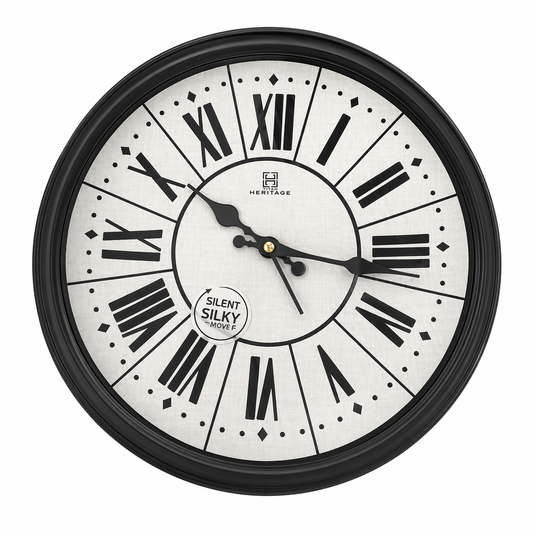 Heritage 14.5-Inch Vintage Roman Numeral Wall Clock – Classic Black Frame, Silent Sweep Movement, Antique Style Home Décor - Habitt