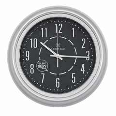 Heritage 15-Inch Silent Sweep Wall Clock – Modern Black Dial with Silver Plastic Frame, Non-Ticking Quartz Movement - Habitt