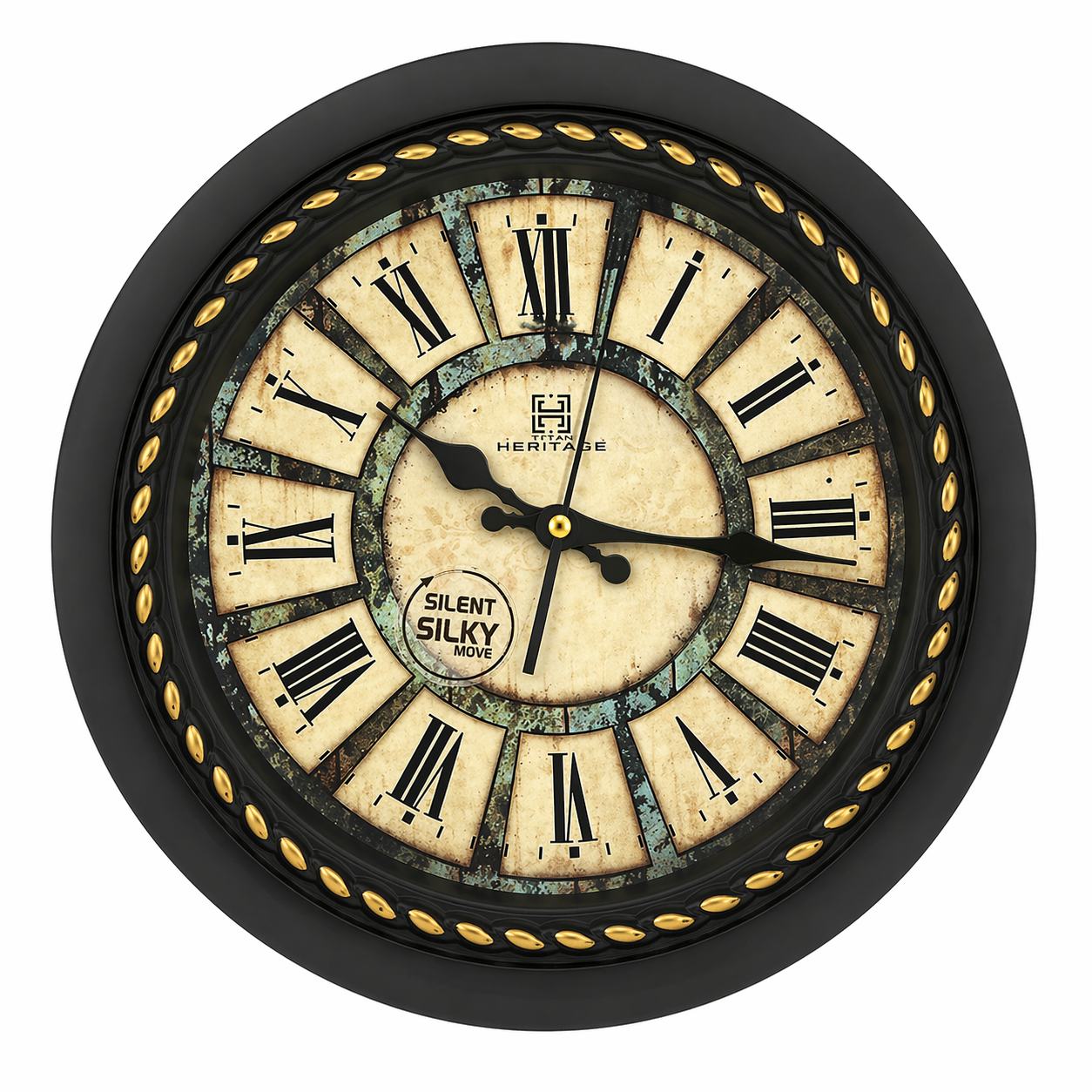 Vintage Heritage Wall Clock Oreo-2 13.75" – Classic Roman Numeral Antique Style Wall Clock with Black & Gold Frame - Habitt