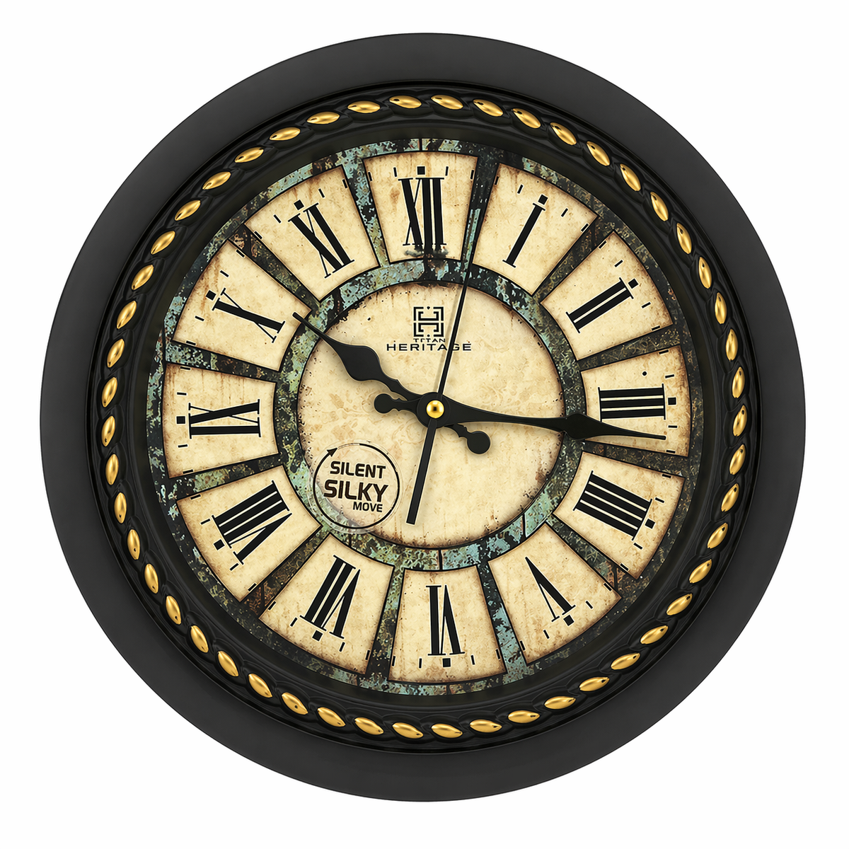 Vintage Heritage Wall Clock Oreo-2 13.75" – Classic Roman Numeral Antique Style Wall Clock with Black & Gold Frame - Habitt