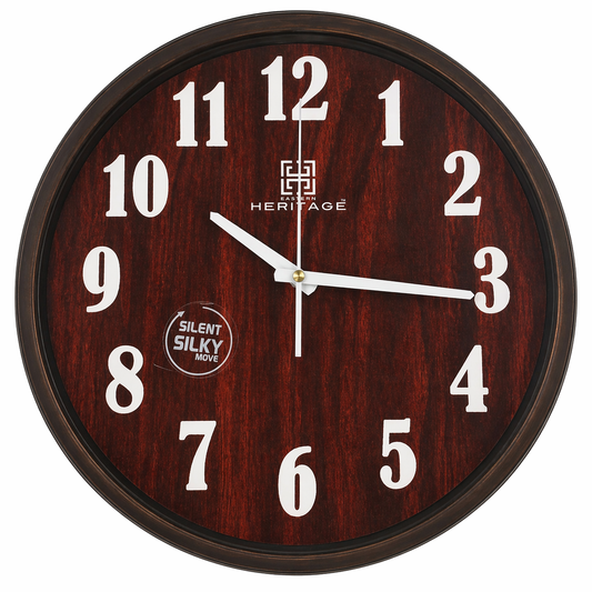 Oxford 14" Antique Roman Numeral Wall Clock – Vintage Burnt Amber Dial with Classic Black Frame, Decorative Plastic Clock - Habitt