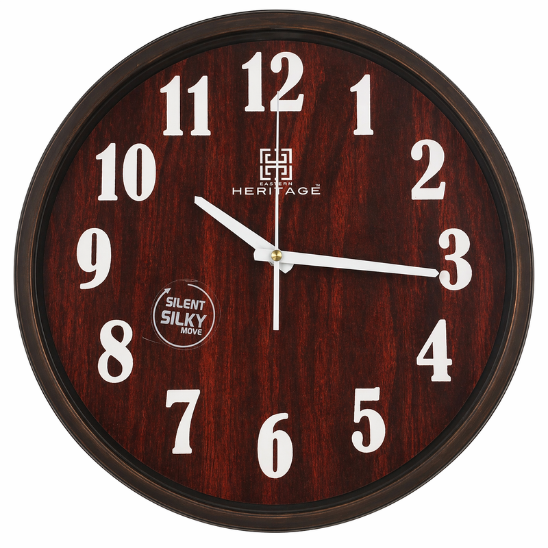 Oxford 14" Antique Roman Numeral Wall Clock – Vintage Burnt Amber Dial with Classic Black Frame, Decorative Plastic Clock - Habitt