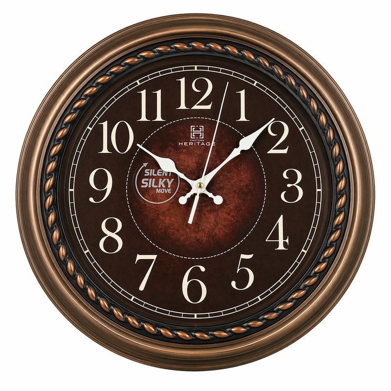Heritage 14.25-Inch Vintage Style Wall Clock – Silent Sweep Quartz, Classic Brown Dial with Ornate Plastic Frame - Habitt