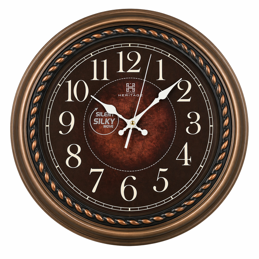 Heritage 14.25-Inch Vintage Style Wall Clock – Silent Sweep Quartz, Classic Brown Dial with Ornate Plastic Frame - Habitt