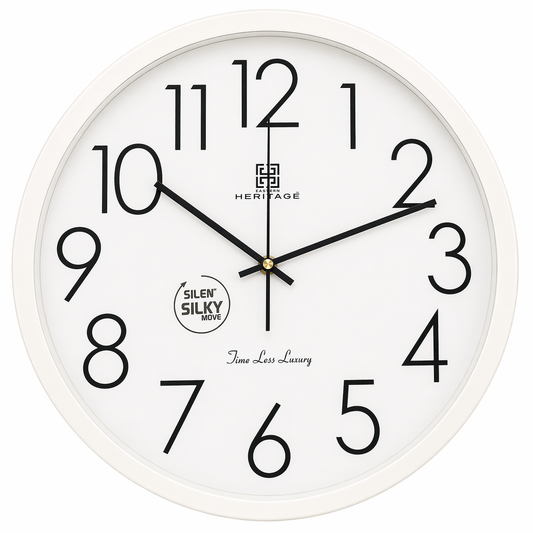 HERITAGE Wall Clock – Squat Big | 15.25 Inch (Silver Plastic Frame) - Habitt