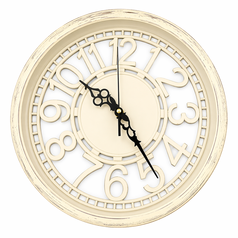 Heritage Cambridge Classic Wall Clock 15 x 15 Inch – Elegant Vintage Cream Dial with Raised Numerals (Plastic) - Habitt