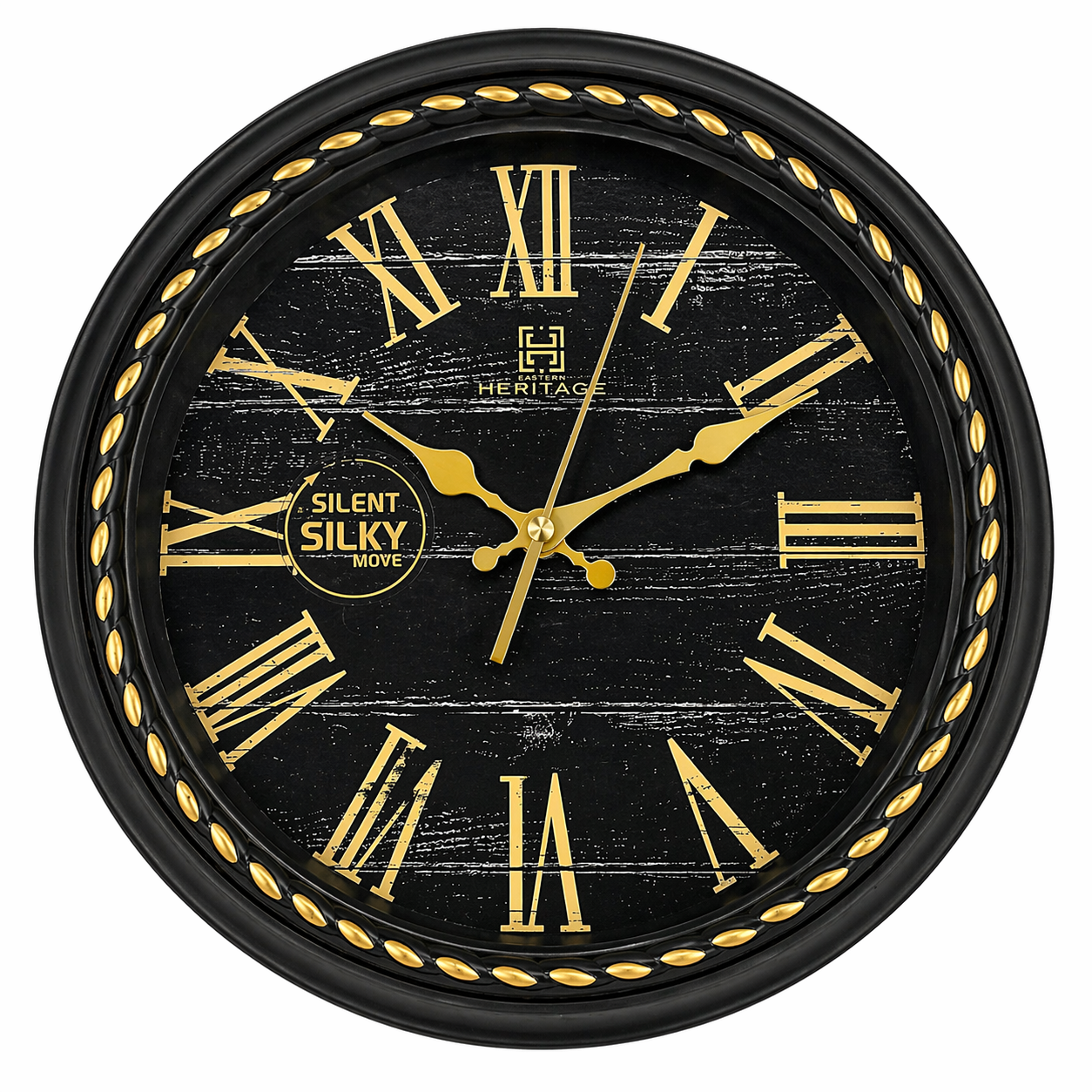 Titanic Wall Clock – Black & Gold Roman Numeral Design with Plastic Frame, Silent Quartz Movement - Habitt