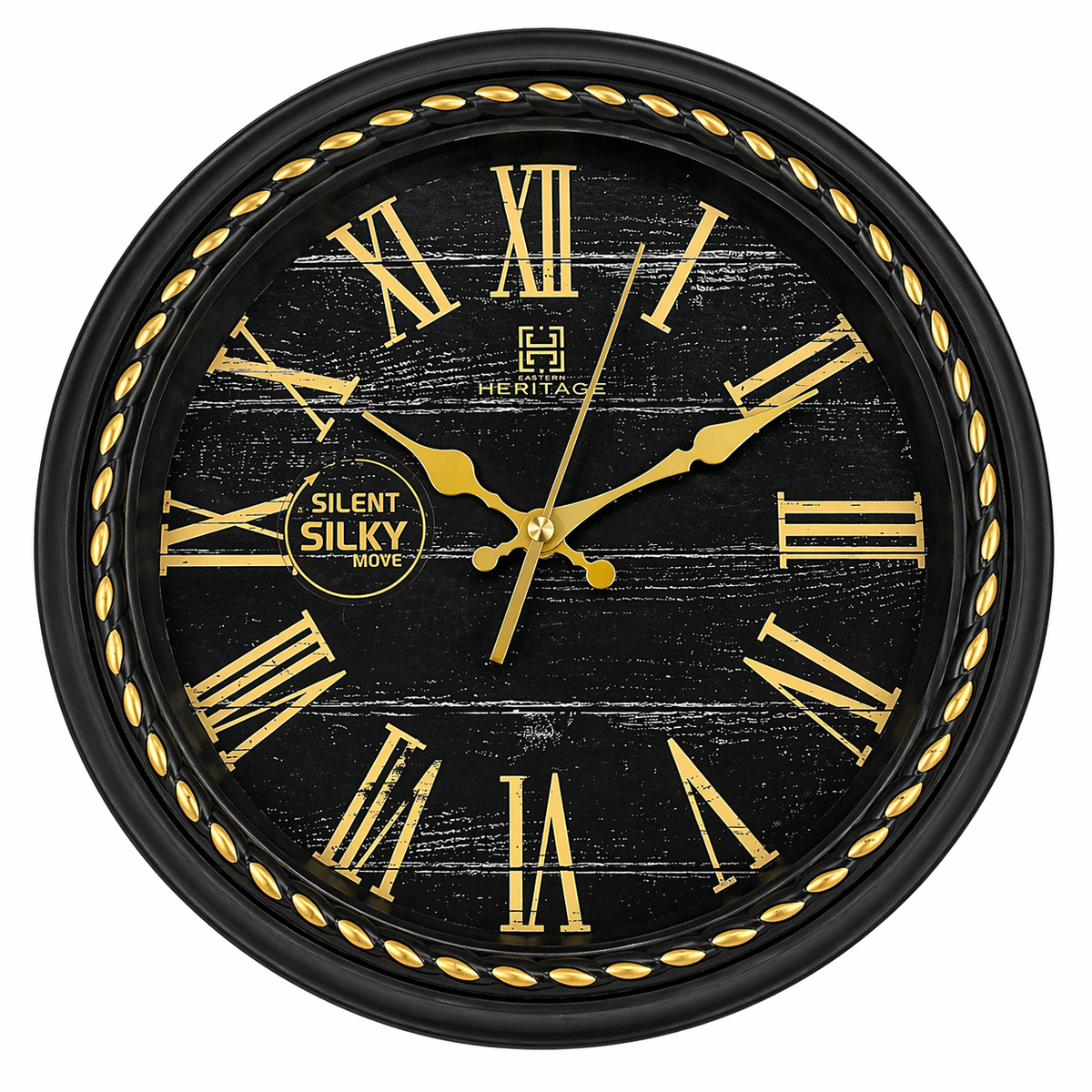Titanic Wall Clock – Black & Gold Roman Numeral Design with Plastic Frame, Silent Quartz Movement - Habitt