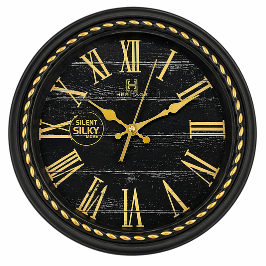 Titanic Wall Clock – Black & Gold Roman Numeral Design with Plastic Frame, Silent Quartz Movement - Habitt