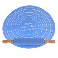 Non-Stick Silicone Baking Sheet with Wooden Handle Rolling Pin – Dough Mat Set