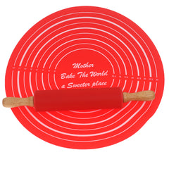 Non-Stick Silicone Baking Sheet with Wooden Handle Rolling Pin – Dough Mat Set