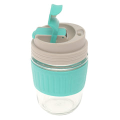 Silicone Grip Glass Cup – Leak-Proof Lid with Straw