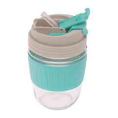 Silicone Grip Glass Cup – Leak-Proof Lid with Straw