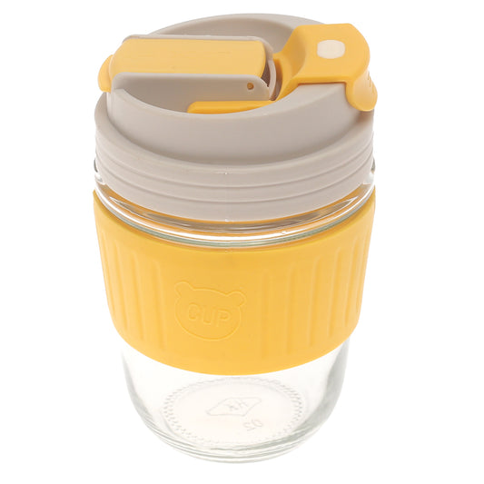 Silicone Grip Glass Cup – Leak-Proof Lid with Straw