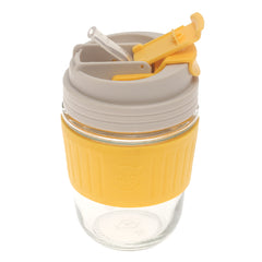 Silicone Grip Glass Cup – Leak-Proof Lid with Straw