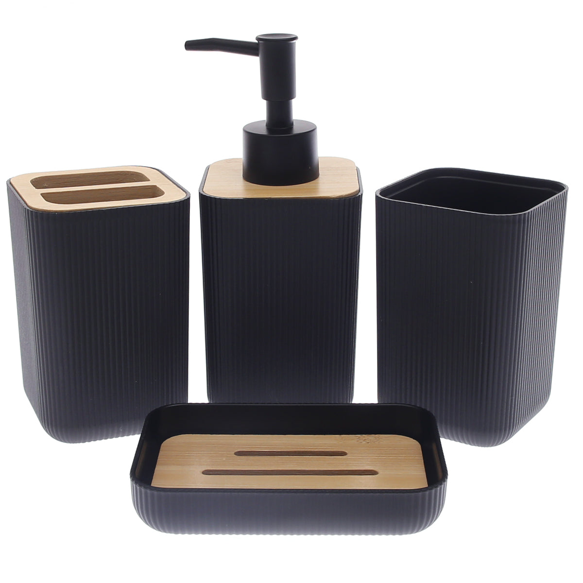 3 PCS BATHROOM SET WITH BAMBOO TRAY - Habitt