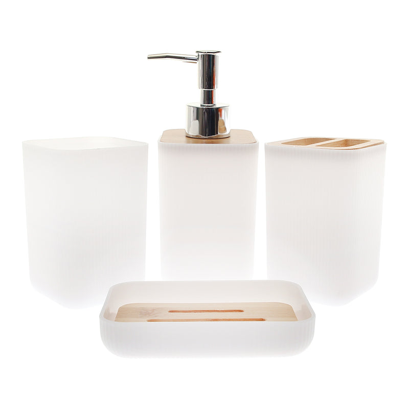 3 PCS BATHROOM SET WITH BAMBOO TRAY - Habitt