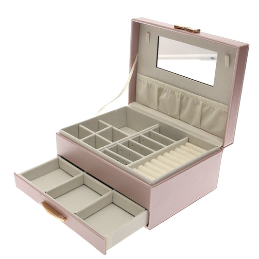 Elegant Jewelry Storage Box – Multi‑Layer Organizer with Mirror & Drawer
