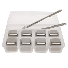 Reusable Stainless Steel Ice Cubes – 8‑Piece Set with Tongs & Storage Tray