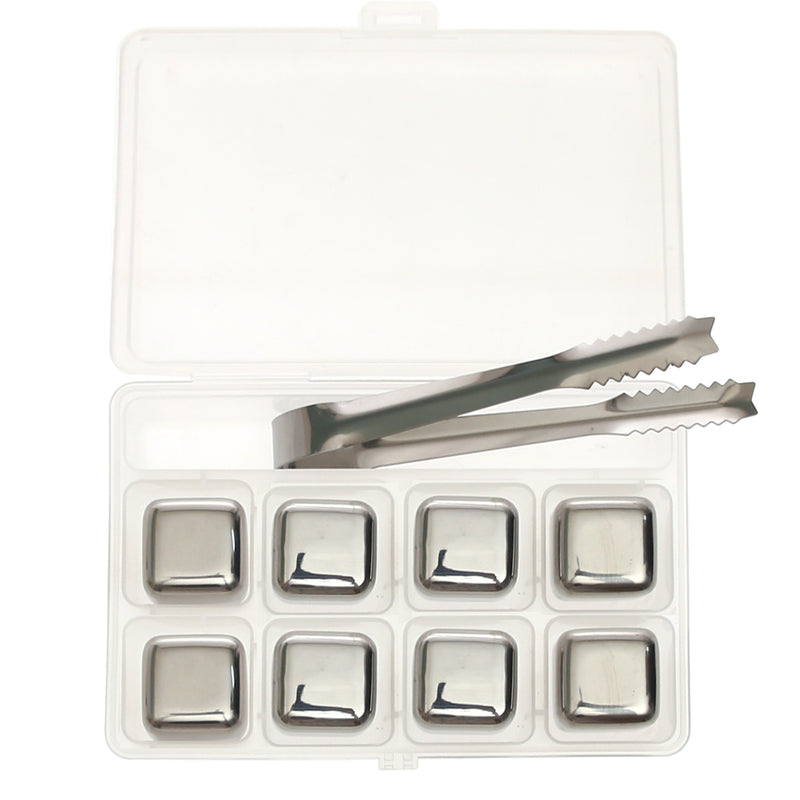 Reusable Stainless Steel Ice Cubes – 8‑Piece Set with Tongs & Storage Tray - Habitt
