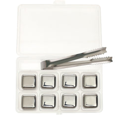 Reusable Stainless Steel Ice Cubes – 8‑Piece Set with Tongs & Storage Tray