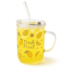 Juice Mug – Transparent with Fruit Design & Lid