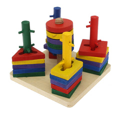 Wooden Shape Sorting & Stacking Puzzle – Montessori Geometric Learning Toy for Toddlers - Habitt