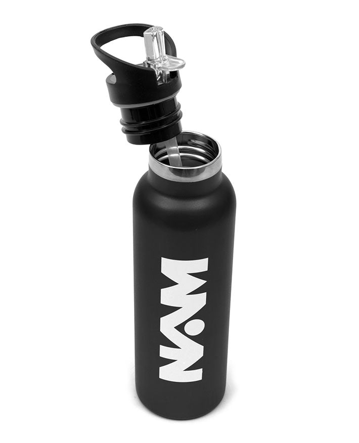 Bottle W/Straw Lid Metal Black 600 ml