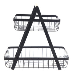 2‑Tier Metal Storage Basket – Black Countertop Organizer for Kitchen & Home