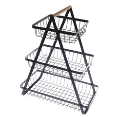 3‑Tier Metal Storage Basket – Black Countertop Organizer for Kitchen & Home