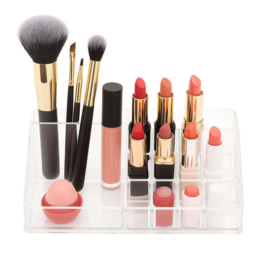 Lipstick Organizer – 24 Slot Acrylic Makeup Storage Holder (Transparent/Neutral)
