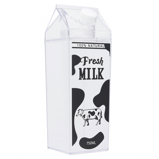 1Pc Milk Bottle 750ml – Transparent Plastic Carton-Style Bottle with Lid