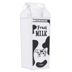 1Pc Milk Bottle 750ml – Transparent Plastic Carton-Style Bottle with Lid