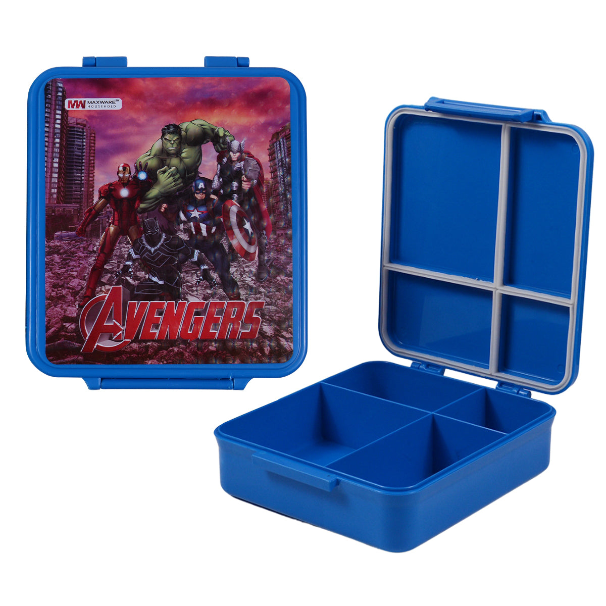 1pc Kids Munch Box – 4 Compartment Lunch Box with Cartoon Prints