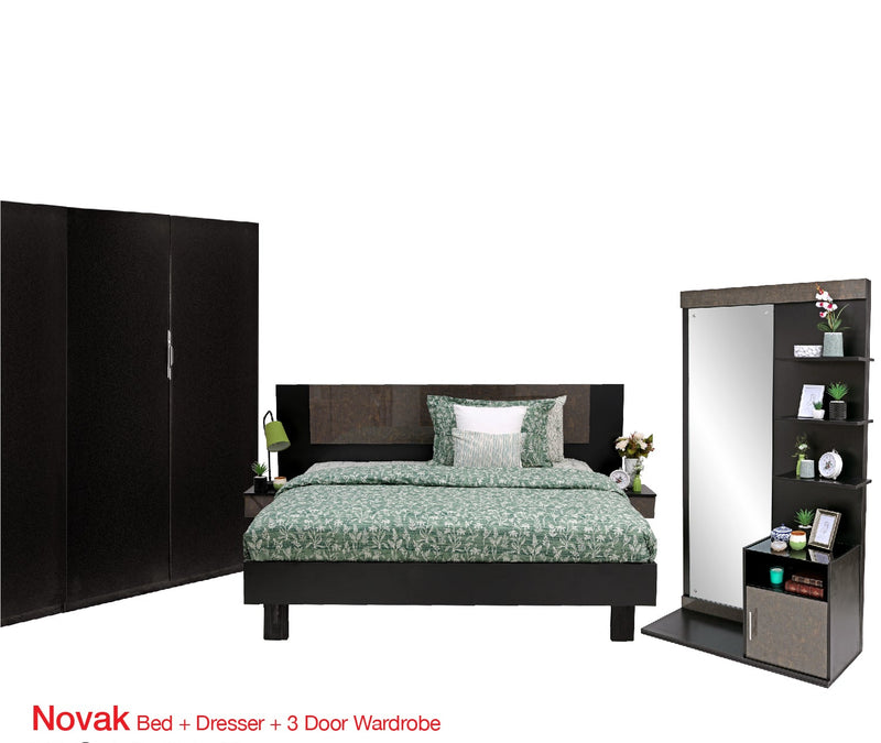 Novak - Bed, Dresser & 3 Door wardrobe - Habitt