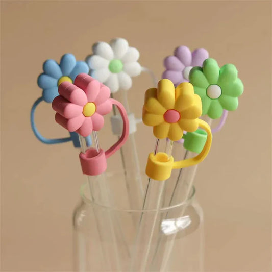Assorted Silicone Flower Straw Stoppers – Waterproof & Dustproof Cap –