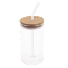 Ripple Glass Tumbler with Bamboo Lid & Straw – 450ml
