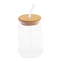 Wave Glass Tumbler with Bamboo Lid & Straw – 530ml