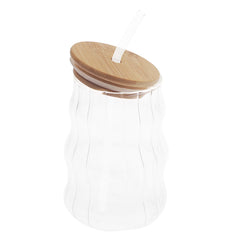 Ripple Glass Tumbler with Bamboo Lid & Straw – 530ml