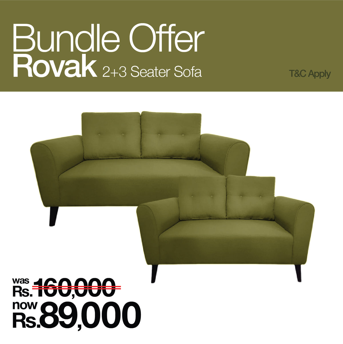 Rovak Sofa Set Bundle (3+2 seater) Green