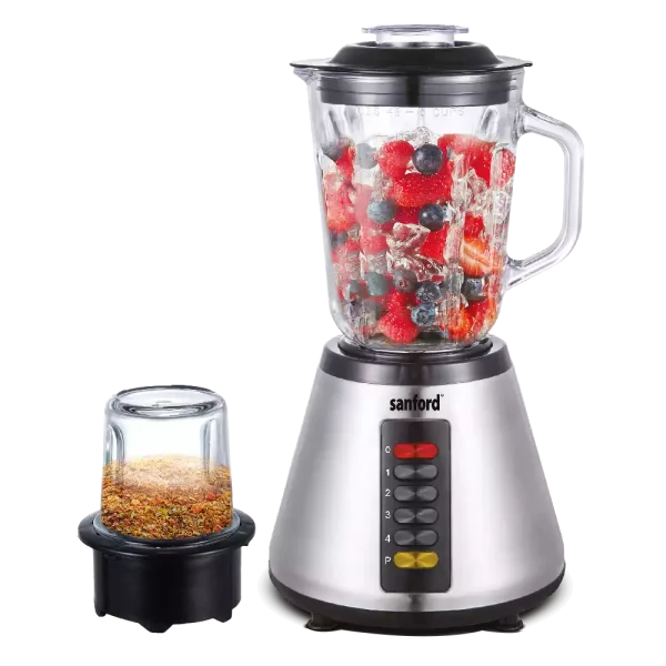Sanford 2-In-1 Blender & Grinder 600W, 1.5 Liter Glass Jar with Pulse Control – Stainless Steel Housing (SF-6815BR) - Habitt
